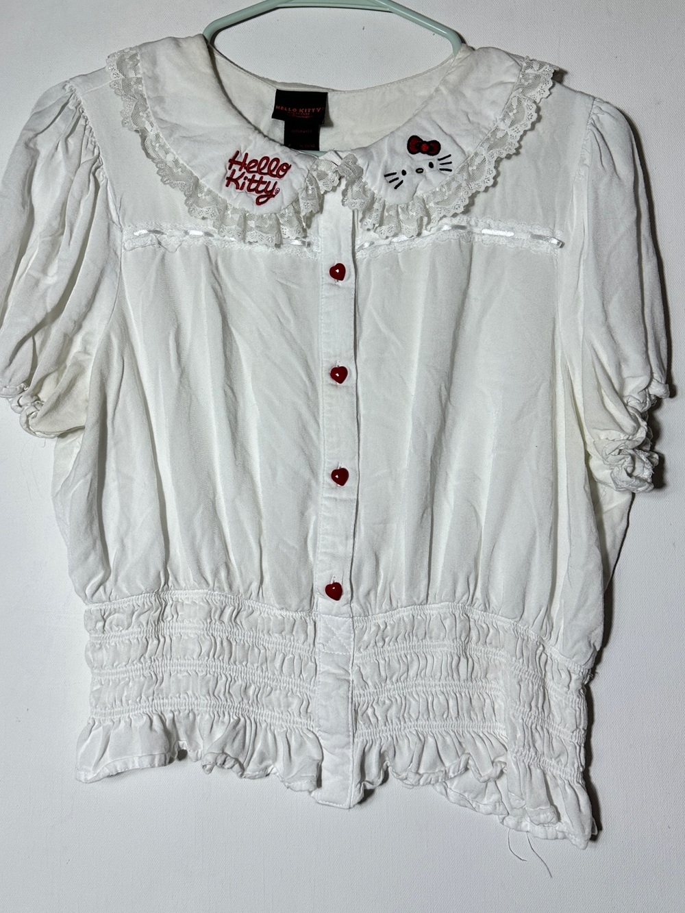 Hello Kitty White Blouse with Red Embroidery and Buttons